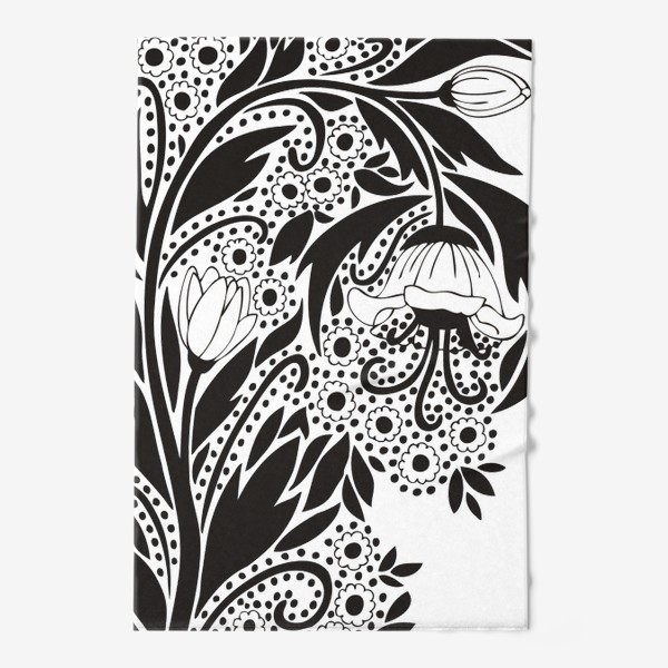 Полотенце «цветок орнамент угловой черно-белый весна»