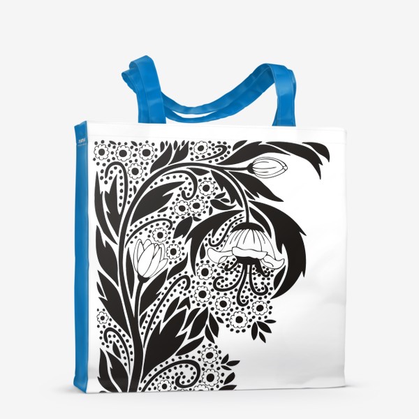 Сумка-шоппер «цветок орнамент угловой черно-белый весна»