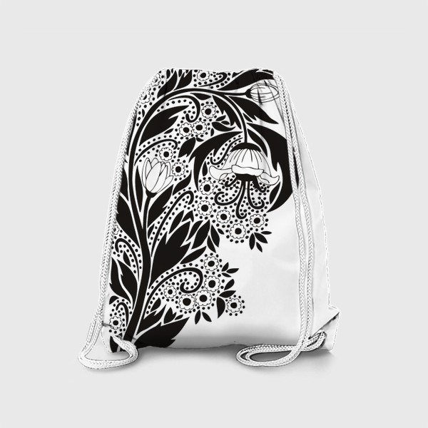 Рюкзак «цветок орнамент угловой черно-белый весна»