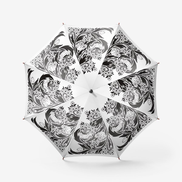 Зонт «цветок орнамент угловой черно-белый весна»