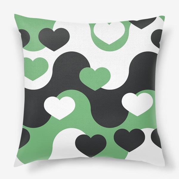 Подушка «паттерн волна и сердце орнамент зеленый»