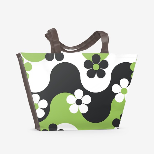 Пляжная сумка «орнамент волна и цветы ромашки салатовый»