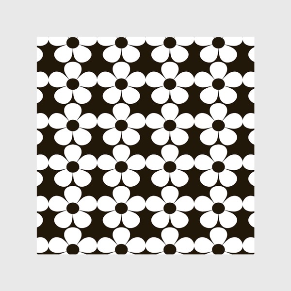 Шторы «паттерн белые ромашки на черном фоне цветы орнамент»