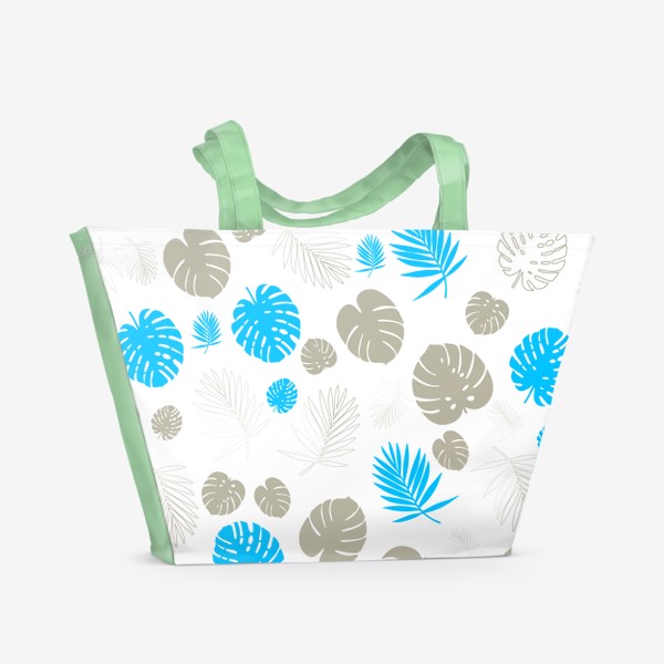 Пляжная сумка «Паттерн с листьями.Паттерн с тропическими листьями монстеры и пальмы.»