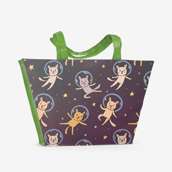 Пляжная сумка «Паттерн с милыми котами - космонавтами. Космос»