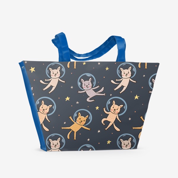 Пляжная сумка «Паттерн с милыми котами - космонавтами. Космос »