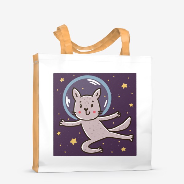 Сумка-шоппер «Милый серый котик - космонавт»