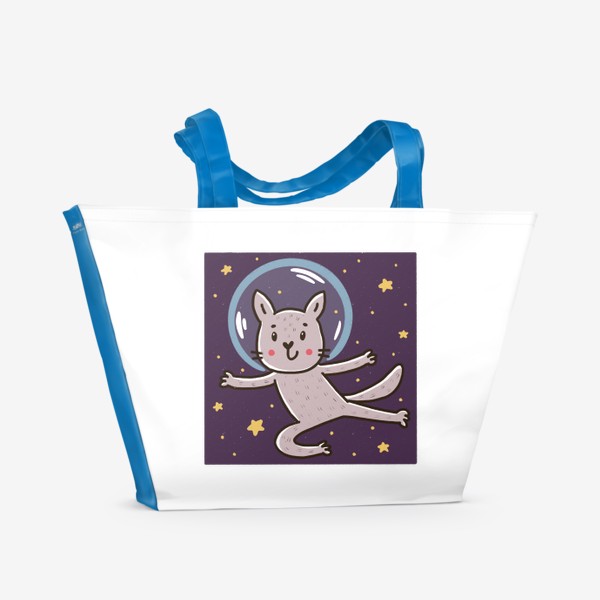 Пляжная сумка «Милый серый котик - космонавт»