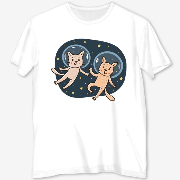 Футболка с полной запечаткой «Милые коты - космонавты»