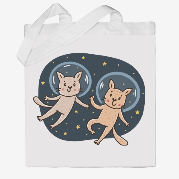 Сумка хб &laquo;Милые коты - космонавты&raquo;