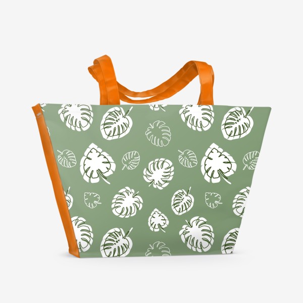Пляжная сумка &laquo;Листья монстеры. Паттерн с тропическими листьями.&raquo;