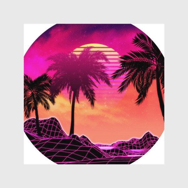 Шторы &laquo;Пляж и пальмы в стиле 80х розовый неон&raquo;