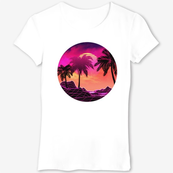 Футболка &laquo;Пляж и пальмы в стиле 80х розовый неон&raquo;