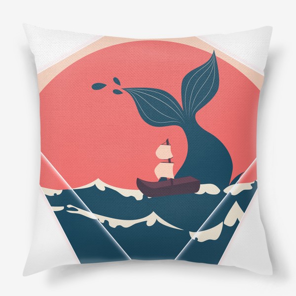 Подушка «Хвост кита и лодка минимализм»