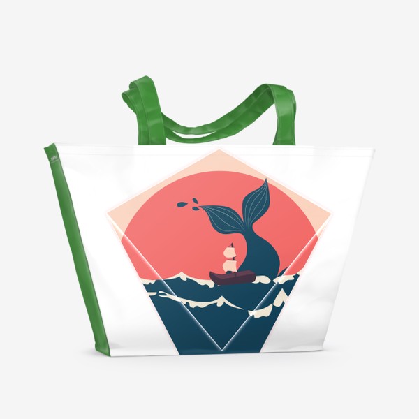 Пляжная сумка «Хвост кита и лодка минимализм»
