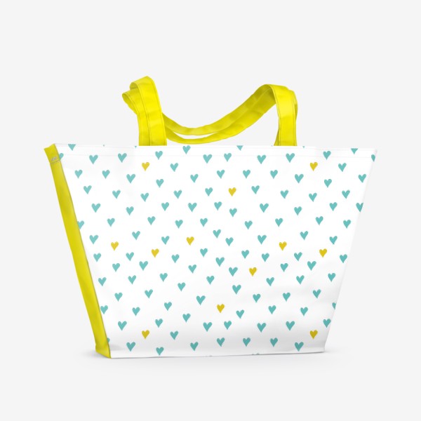 Пляжная сумка «Паттерн с желтыми и голубыми сердечками»