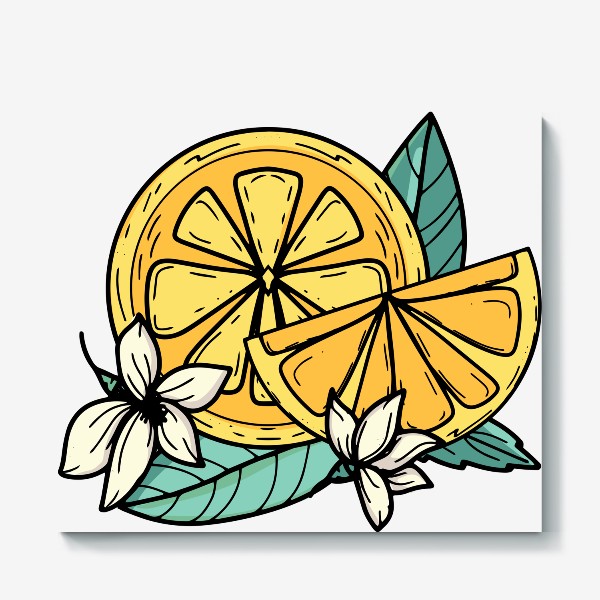 Холст «Лимон с цветами. Летний принт»