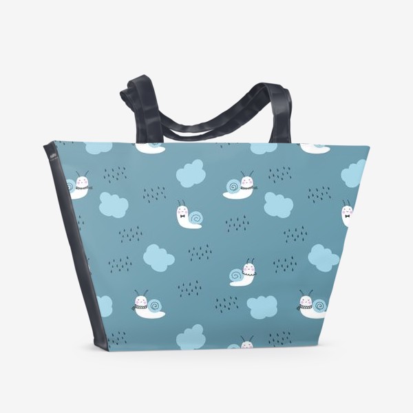 Пляжная сумка «Улитки под дождем, голубой»