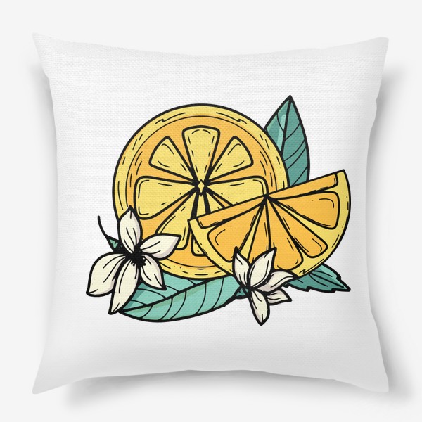 Подушка «Лимон с цветами. Летний принт»