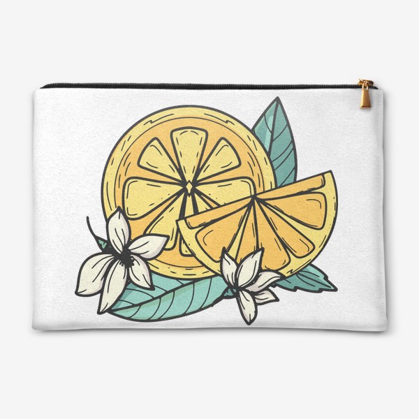 Косметичка «Лимон с цветами. Летний принт»