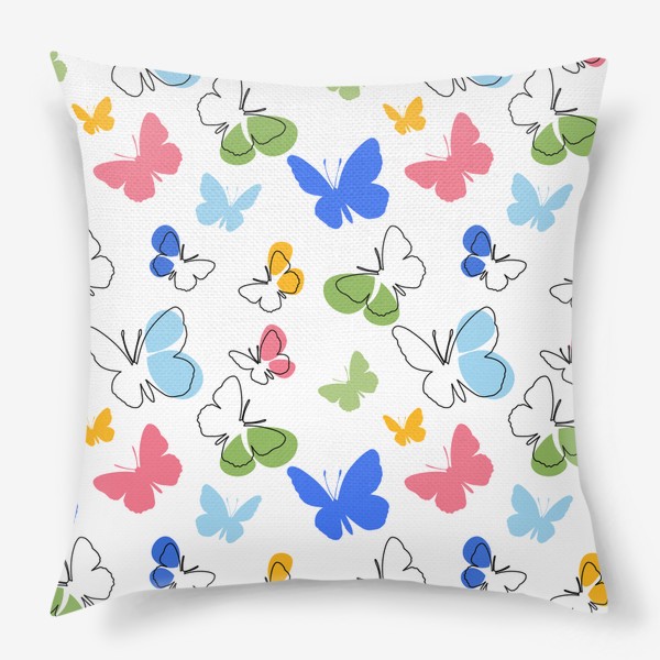 Подушка «Бабочки.Бесшовный летний паттерн с разноцветными бабочками.»