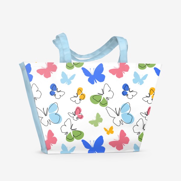 Пляжная сумка «Бабочки.Бесшовный летний паттерн с разноцветными бабочками.»