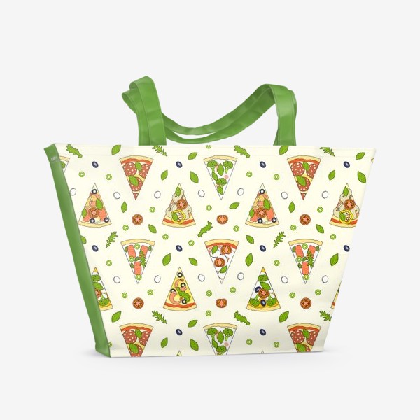 Пляжная сумка «Кусочки пиццы, пицца паттерн, принт с едой для любителей поесть»
