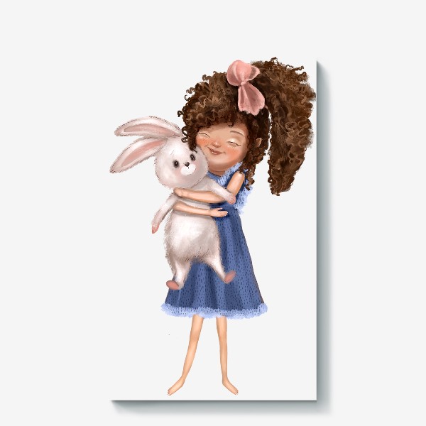 Холст «Милая девочка с кроликом. Иллюстрация. Любовь»