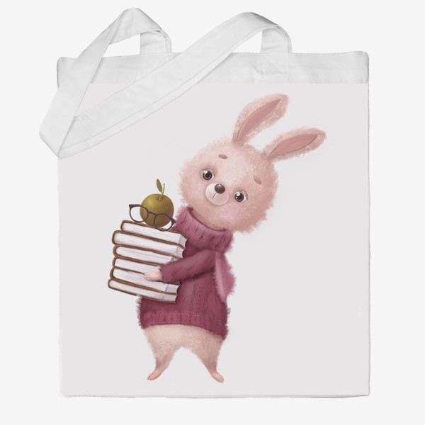 Сумка хб «Милый кролик с книгами. Детская иллюстрация.»