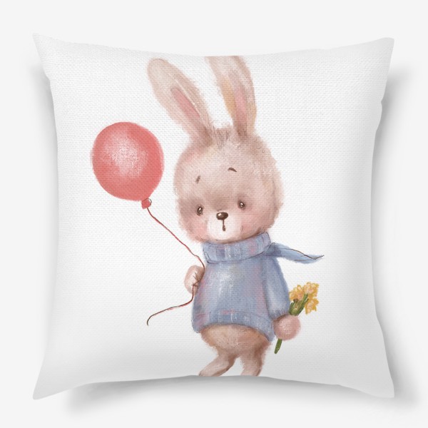 Подушка «Милый кролик с шариком. Детская иллюстрация.»