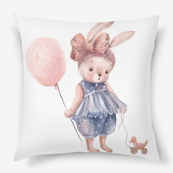 Подушка «Милый кролик с шариком. Детская иллюстрация.»