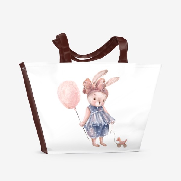 Пляжная сумка «Милый кролик с шариком. Детская иллюстрация.»