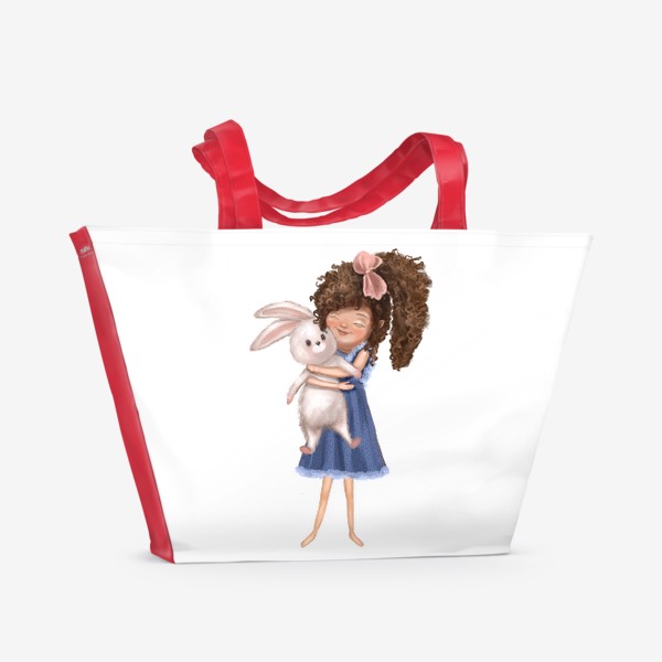Пляжная сумка «Милая девочка с кроликом. Иллюстрация. Любовь»