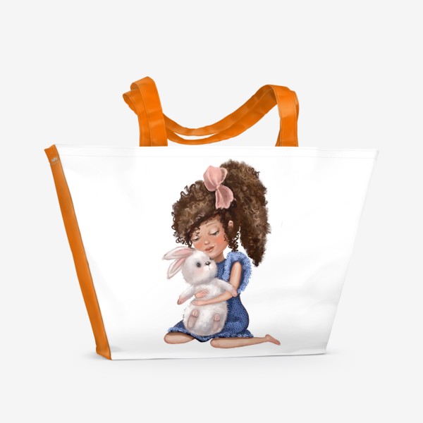 Пляжная сумка «Милая девочка с кроликом. Иллюстрация»