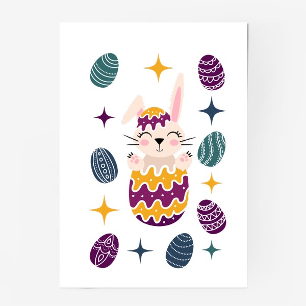 Постер «Яркий Пасхальный заяц в яйце. Мультяшный кролик »