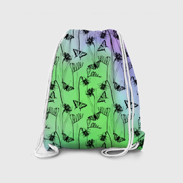 Рюкзак «Весенние нарциссы и бабочки на нежном зелено-голубом фоне»