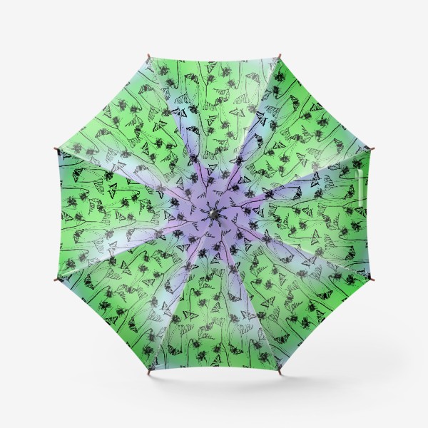 Зонт «Весенние нарциссы и бабочки на нежном зелено-голубом фоне»