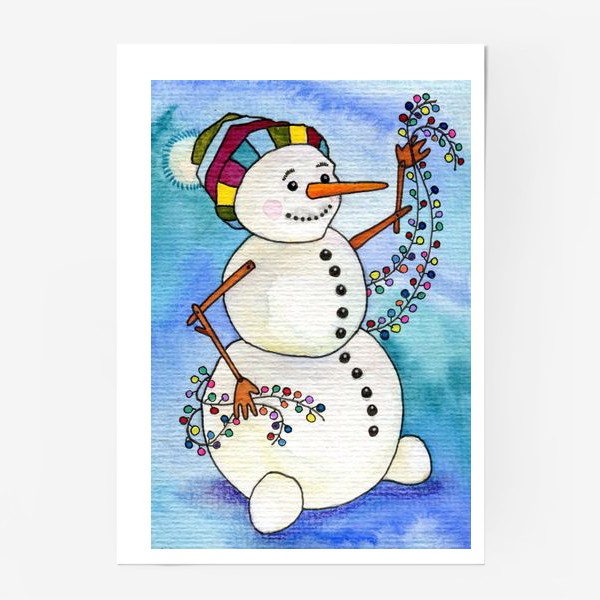 Постер «Снеговик и гирлянда»