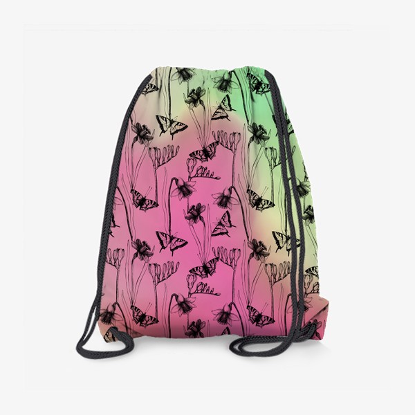 Рюкзак «Нарциссы и бабочки на нежном розовом-зеленом фоне»