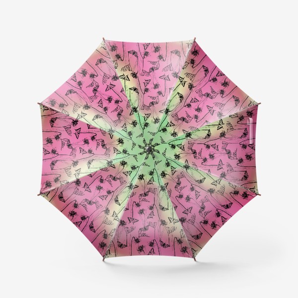 Зонт «Нарциссы и бабочки на нежном розовом-зеленом фоне»