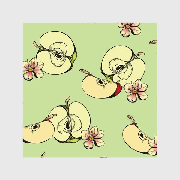 Шторы «ботанический паттерн с яблоками в пастельных тонах»