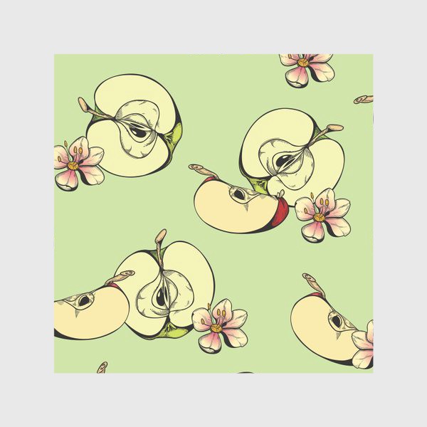 Скатерть «ботанический паттерн с яблоками в пастельных тонах»