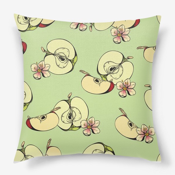 Подушка «ботанический паттерн с яблоками в пастельных тонах»