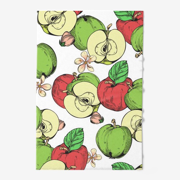 Полотенце «паттерн с яблоками в стиле гравюры»
