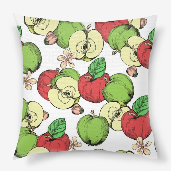 Подушка «паттерн с яблоками в стиле гравюры»