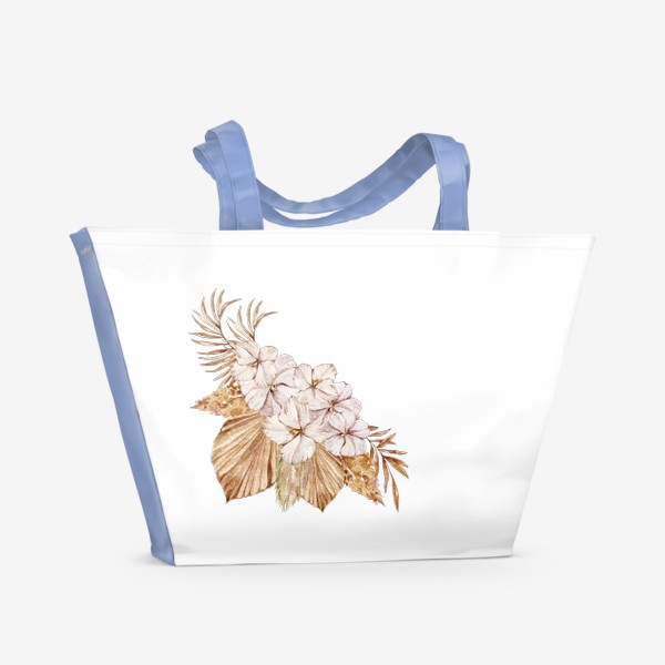 Пляжная сумка «Бохо букет. Цветочный принт. Тропические листья. Сухие листья пальмы.»