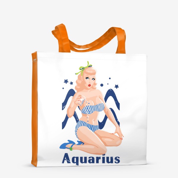 Сумка-шоппер «Знак зодиака Водолей / Пинап девушка / Aquarius zodiac sign»