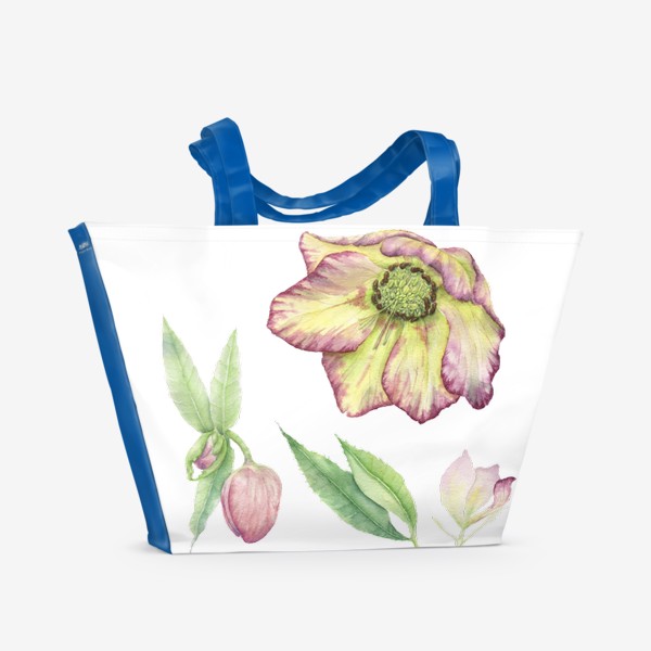Пляжная сумка «Нежный розовый акварельный цветок. Ботанический весенний морозник.»