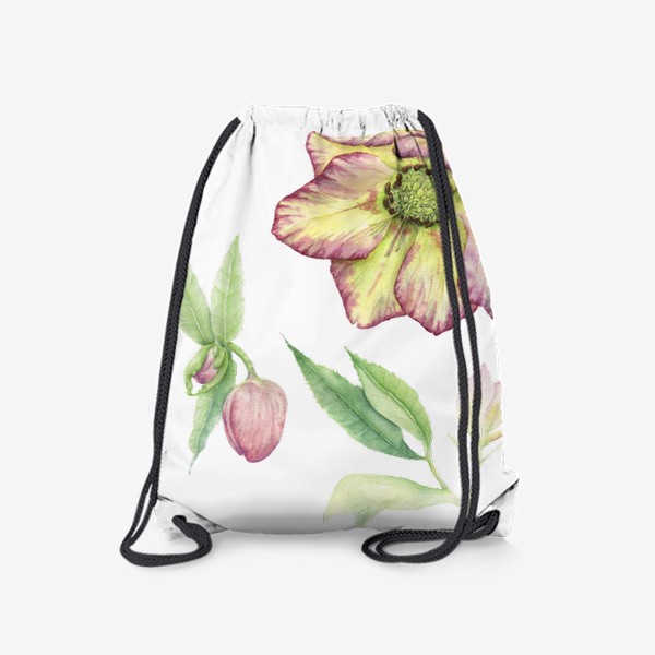 Рюкзак «Нежный розовый акварельный цветок. Ботанический весенний морозник.»