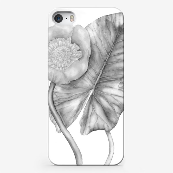 Чехол iPhone «Черно-белый элегантный цветок. Кувшинка, нарисованная вручную.»